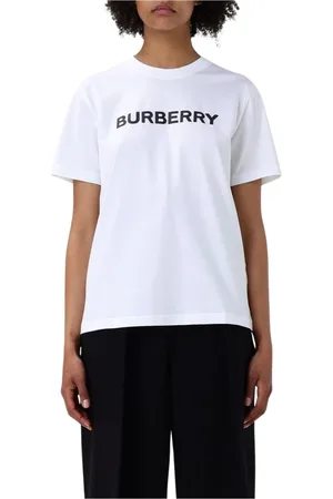Burberry Tops, Dames, Wit, S, Katoen, Witte Short Sleeve Logo Print Tee