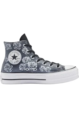 Converse Schoenen, Dames, Zwart, 37 EU, Leer, Bloemige hoge leren sneakers