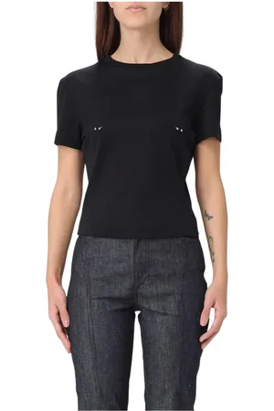 MUGLER Tops, Dames, Zwart, M, Katoen, Korte Mouw T-shirt met Piercing Detail