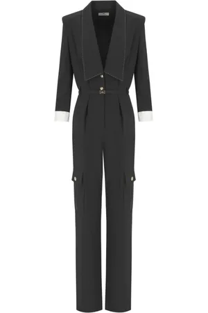 Elisabetta Franchi Jumpsuits & Playsuits, Dames, Zwart, M, Polyester, Zwarte Cargo Jumpsuit met Gouden Details
