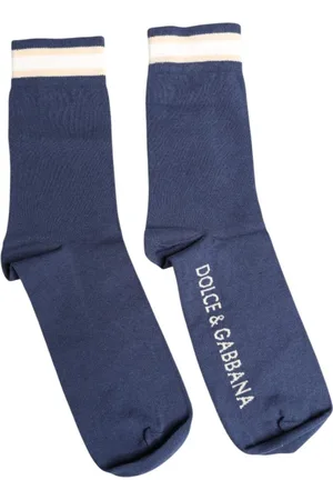 Dolce & Gabbana Ondergoed, Heren, Blauw, L, Katoen, Iconische Logo Print Mid Calf Sokken