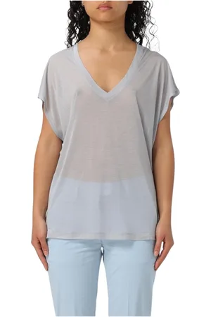 Dondup Tops, Dames, Grijs, XS, Witte V-Hals Semi-Transparante Top