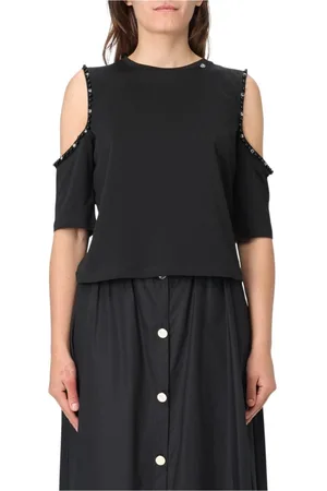 Liu Jo Blouses & Shirts, Dames, Zwart, XS, Katoen, Witte Beaded Detail Top
