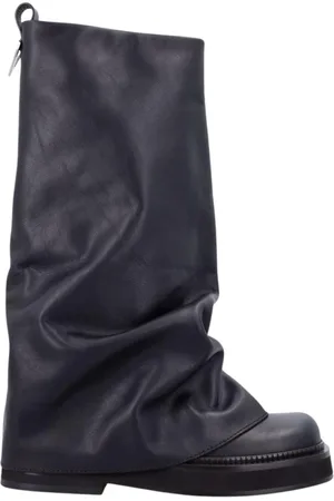The Attico Schoenen, Dames, Bruin, 37 EU, Leer, Zwarte Leren Slouch Laarzen