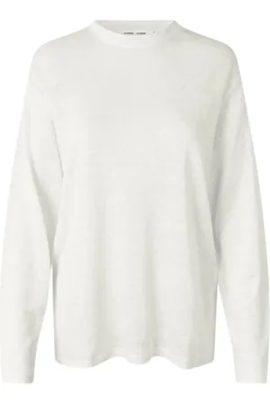 Samsøe Samsøe Tops, Dames, Wit, L, Linnen, Biologisch linnen longsleeve tee