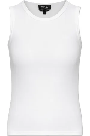 A.P.C. Tops, Dames, Wit, S, Katoen, Geribbelde top met geborduurd logo