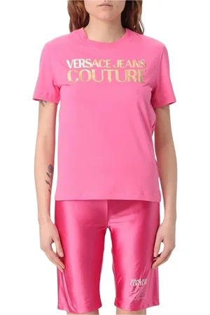 VERSACE Tops, Dames, Roze, S, T-shirt met Grafische Print en Logo