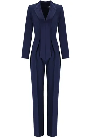Elisabetta Franchi Jumpsuits & Playsuits, Dames, Blauw, M, Polyester, Navy Smoking Jumpsuit