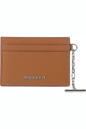 Alexander McQueen Accessoires, Dames, Bruin, ONE Size, Leer, Leren Kaarthouder Kettingdetail