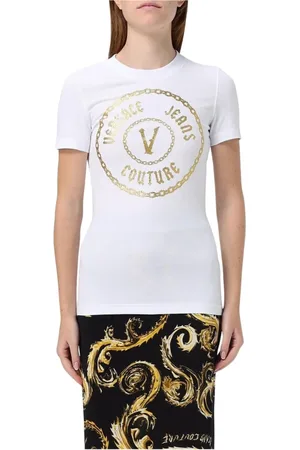 VERSACE Tops, Dames, Wit, 2Xs, Luxe Logo T-Shirt Wit