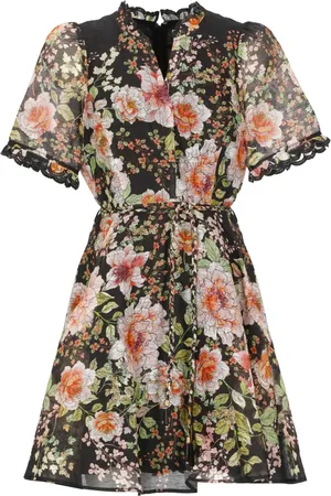 Hale Bob Kleedjes, Dames, Zwart, L, Linnen, Bloemen Zijden Linnen Jurk V-hals
