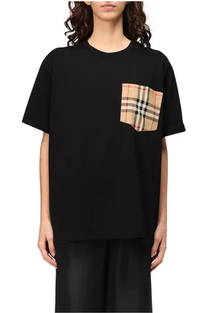 Burberry Tops, Dames, Zwart, M, Katoen, Zwarte relaxte pasvorm T-shirt