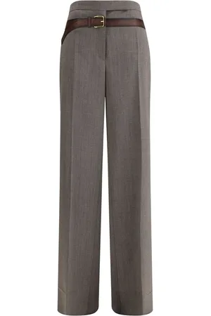 Prada Broeken, Dames, Grijs, L, Wol, Wollen Straight Broek met Eyelet Sluiting