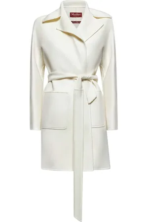 Max Mara Mantels, Dames, Wit, XS, Katoen, Witte Studio Jassen met Geribbelde Taille