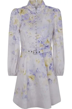 ZIMMERMANN Kleedjes, Dames, Veelkleurig, M, Linnen, Crush Mini-jurk met Knopen