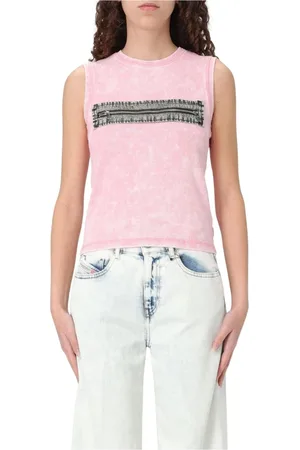Diesel Tops, Dames, Roze, M, Geribbelde Tanktop met Ritssluiting