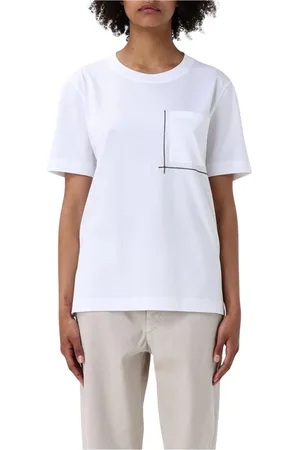Brunello Cucinelli Tops, Dames, Wit, M, Katoen, Minimalist Line Graphic T-shirt