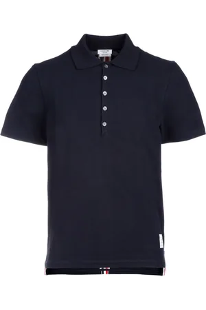 Thom Browne Tops, Heren, Blauw, M, Katoen, Gestreept Poloshirt in Petroleum Blauw