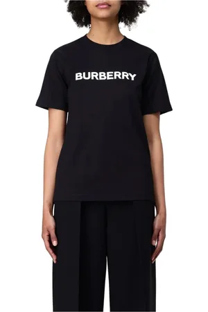 Burberry Tops, Dames, Zwart, XS, Katoen, Zwart Katoenen Logo T-Shirt