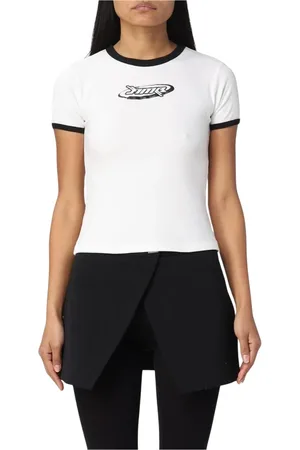 AMBUSH Tops, Dames, Wit, S, Katoen, Zwart Geribbeld T-shirt