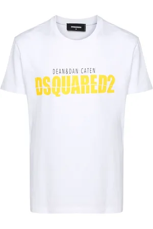 Dsquared2 Tops, Heren, Wit, XL, Katoen, Geel Logo Print Wit T-Shirt