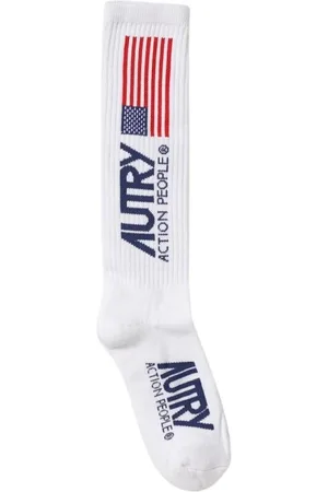 Autry Ondergoed, Heren, Wit, L, Katoen, Heren Jacquard Logo Katoenen Sokken