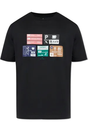 Paul Smith Tops, Heren, Zwart, XL, Katoen, T-shirt met kleurrijke print