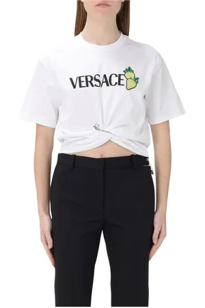 VERSACE Tops, Dames, Wit, XS, Katoen, Aardbei Grafische Tee