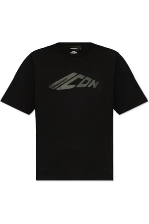 Dsquared2 Tops, Dames, Zwart, S, Katoen, T-shirt met Gedrukt Logo