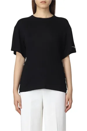 Stella McCartney Tops, Dames, Zwart, XS, Katoen, Zwarte Katoenmix Ronde Hals Tee