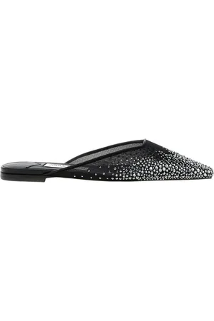 Jimmy Choo Schoenen, Dames, Zwart, 36 1/2 EU, Leer, Kristal Muiltjes voor vrouwen