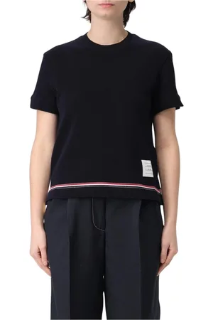 Thom Browne Tops, Dames, Blauw, M, Wol, Klassiek Wit Crew Neck T-Shirt
