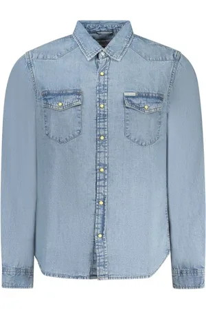 Guess Overhemden, Heren, Blauw, S, Katoen, Lichtblauw Katoenen Overhemd