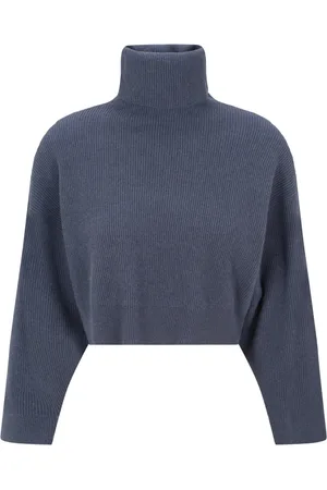 Brunello Cucinelli Truien, Dames, Blauw, M, Wol, Blauwe Coltrui Damesmode