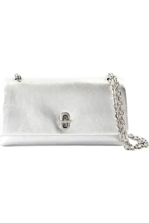 Marc Jacobs Tassen, Dames, Grijs, ONE Size, Katoen, Zilveren Leren Schoudertas met Ketting