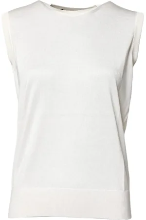 Dolce & Gabbana Tops, Dames, Wit, M, Zijden Ronde Hals Tanktop