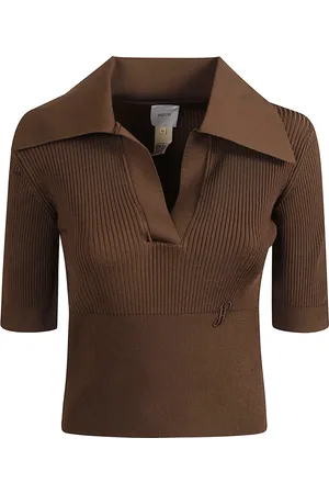 Patou Tops, Dames, Bruin, S, Rib Polo T-shirts en Polos