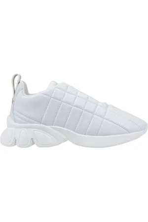 Burberry Schoenen, Dames, Wit, 38 1/2 EU, Leer, Leren Sneakers met Veters