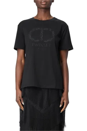 Twin-Set Tops, Dames, Zwart, M, Katoen, Zwart Logo T-shirt voor vrouwen