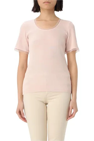 Liu Jo Tops, Dames, Roze, S, Tule, Geribbelde Gebreide Top met Tule