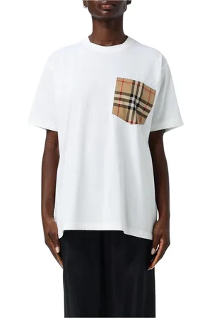 Burberry Tops, Dames, Wit, XS, Katoen, Witte Zakdetail T-Shirt