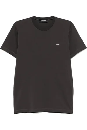 Dsquared2 Tops, Heren, Grijs, 2Xl, Katoen, T-shirt met logoplaatje en ronde hals