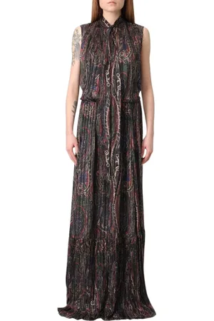 Saint Laurent Kleedjes, Dames, Veelkleurig, S, Zwarte V-Hals Midi Jurk