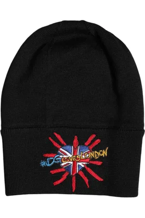 Dolce & Gabbana Accessoires, unisex, Zwart, ONE Size, Wol, Zwarte Gebreide Beanie Hat Dgloveslondon
