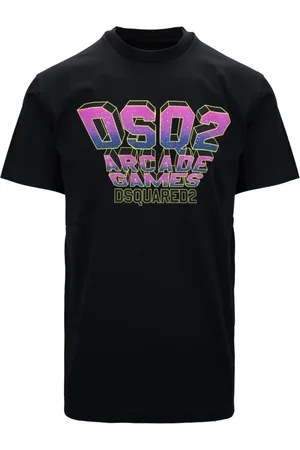 Dsquared2 Tops, Heren, Zwart, S, Katoen, Slip-On T-shirt met geribbelde randen