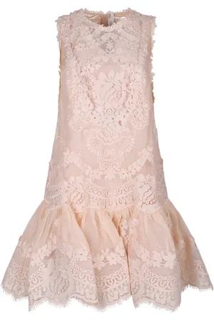 ZIMMERMANN Kleedjes, Dames, Oranje, S, Leer, Peplum Kant Jurk