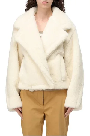 Max Mara Jassen, Dames, Wit, 3Xs, Korte Shearling Jas Relaxte Pasvorm
