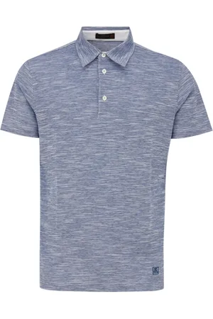 corneliani Tops, Heren, Blauw, M, Katoen, Blauwe Melange Polo Korte Mouw Katoen