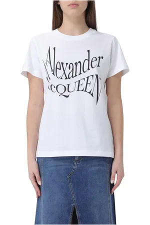 Alexander McQueen Tops, Dames, Wit, S, Katoen, Witte Katoenen Grafische Tee Sweater