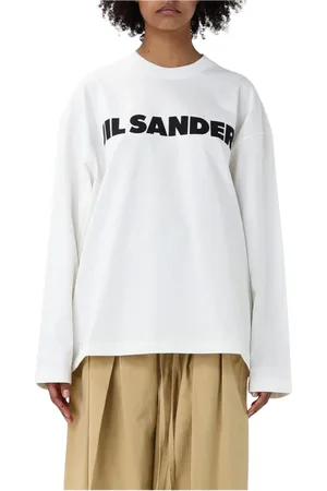 Jil Sander Tops, Dames, Wit, S, Katoen, Minimalist Logo Pullover Sweater